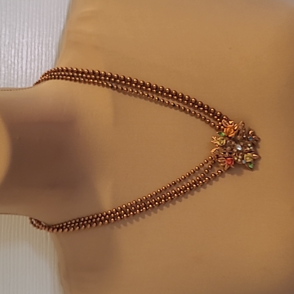 2 pc vtg coppertone/sparkly rhinestone  necklace earrings set